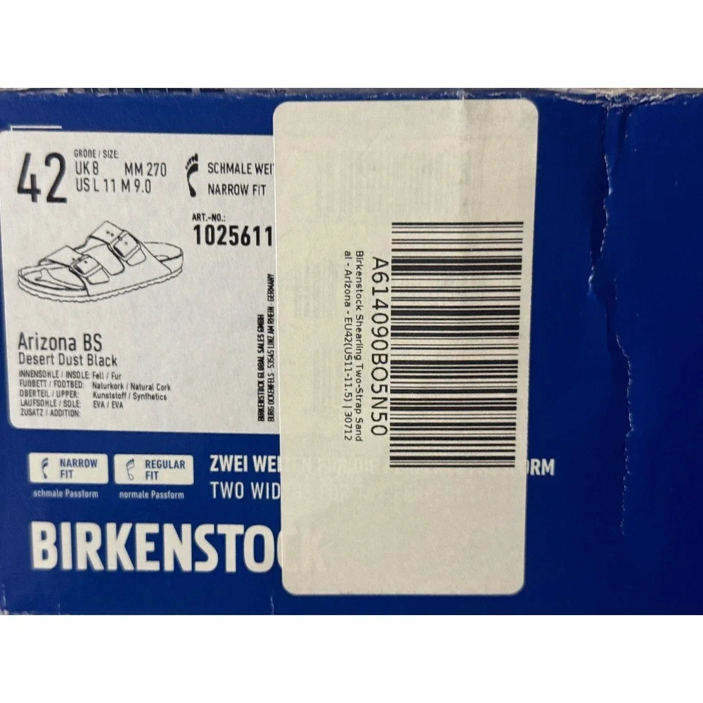 Birkenstock Arizona BS Desert Dust Black Shearling Sandals Mens 9 Womens 11 New